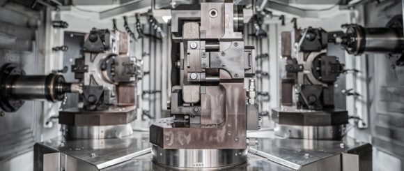 Close-up of the PORTACENTER work area featuring 3 machining units and 1 unit dedicated to part loading and unloading — highlighting the system’s efficiency and modular design.